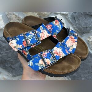 Birkenstock Papillio Sandals Womens Sz 7 Colorful Blue Floral Slip On Slide Boho